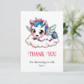 Fantasy Rainbow Unicorn Kinderdusche Dankeskarte (Stehend Vorderseite)