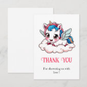 Fantasy Rainbow Unicorn Kinderdusche Dankeskarte (Vorne/Hinten)