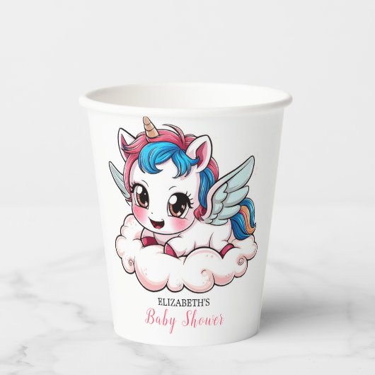 Fantasy Rainbow Unicorn Kinderdusche Pappbecher (Vorderseite)