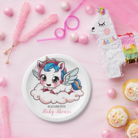 Fantasy Rainbow Unicorn Kinderdusche Pappteller (Party)