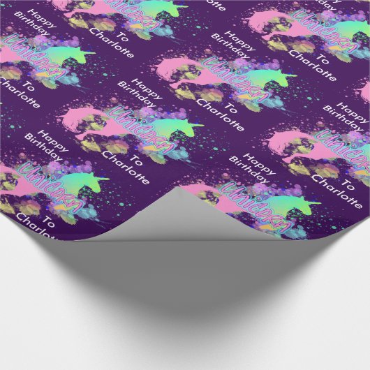 Fantasy Rainbow Unicorn Personalisiert Geschenkpapier (Ecke)