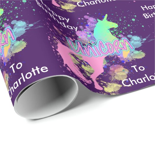 Fantasy Rainbow Unicorn Personalisiert Geschenkpapier (Rolleneckpunkt)
