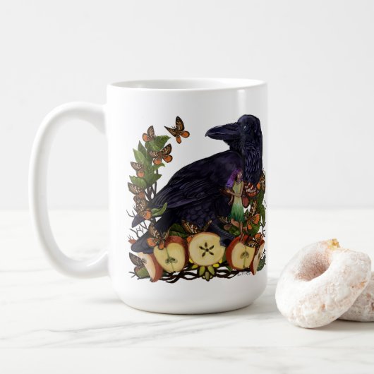 Fantasy Raven Fee Art Kaffeetasse (Mit Donut)