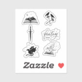 Fantasy reader collection with dagger dragon book aufkleber (Blatt)