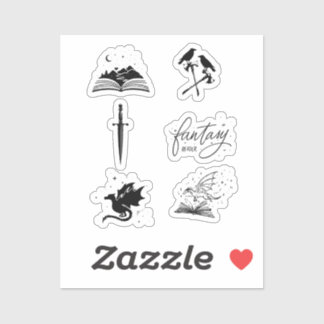Fantasy reader collection with dagger dragon book aufkleber