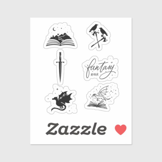 Fantasy reader collection with dagger dragon book aufkleber (Blatt)