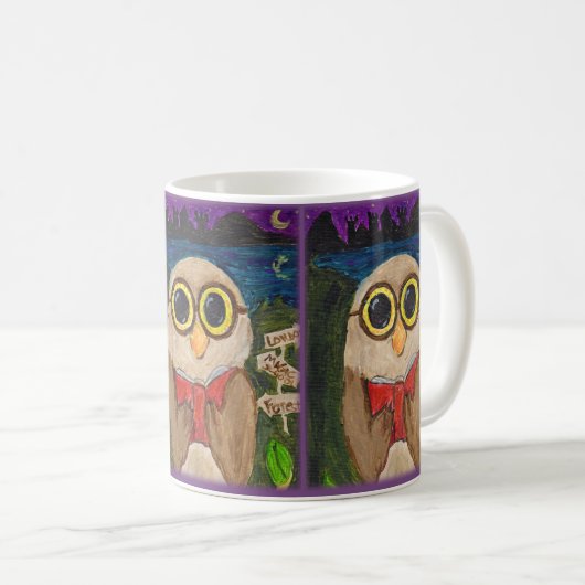 Fantasy Reader Owl Buch Folklorekunst Kaffeetasse (VorderseiteRechts)