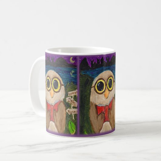 Fantasy Reader Owl Buch Folklorekunst Kaffeetasse (Vorderseite Links)