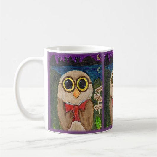 Fantasy Reader Owl Buch Folklorekunst Kaffeetasse (Links)