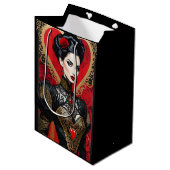Fantasy Red and Black Goth Lady Gift Bag Mittlere Geschenktüte (Vorderseite Schrägansicht)