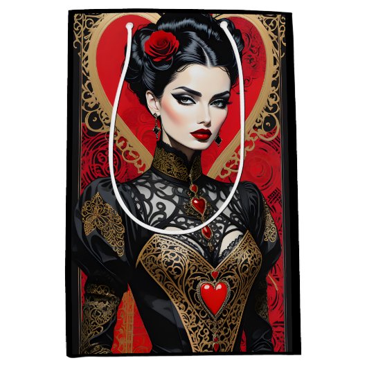 Fantasy Red and Black Goth Lady Gift Bag Mittlere Geschenktüte (Vorderseite)
