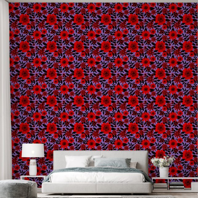 Fantasy Red and Purple Jungle Floral Tapete (Schlafzimmer)