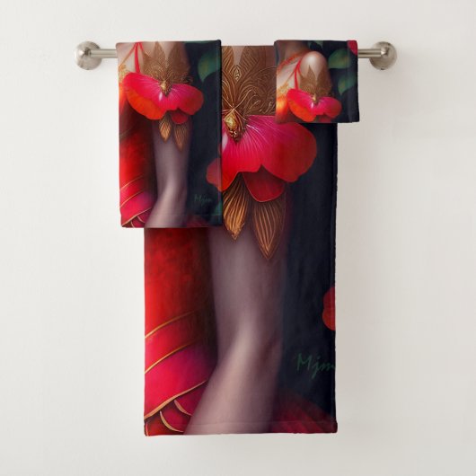Fantasy Red Fairy Red Blume Badhandtuch Set (Insitu)