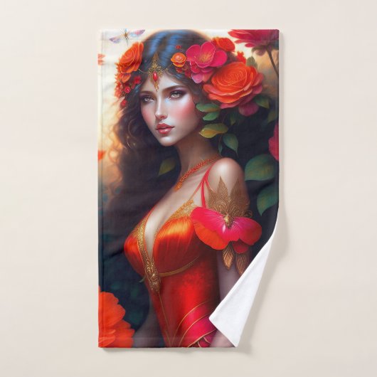 Fantasy Red Fairy Red Blume Badhandtuch Set (Handtuch)