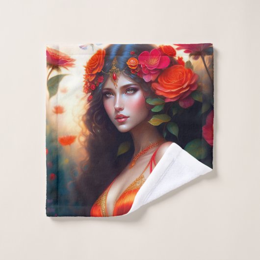 Fantasy Red Fairy Red Blume Badhandtuch Set (Waschlappen)