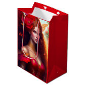 Fantasy Red Fairy Red Blume Decoupage Mittlere Geschenktüte (Vorderseite Schrägansicht)