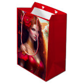 Fantasy Red Fairy Red Blume Decoupage Mittlere Geschenktüte (Rückseite Schrägansicht)