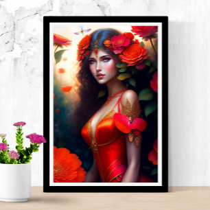 Fantasy Red Fairy Red Blume Poster