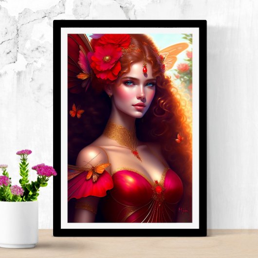 Fantasy Red Fairy Red Blume Poster