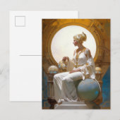 Fantasy Retrofuturistische Kunst sitzende Königin Postkarte (Vorne/Hinten)
