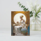 Fantasy Retrofuturistische Kunst sitzende Königin Postkarte (Stehend Vorderseite)