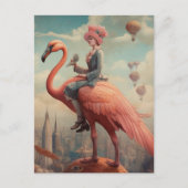 Fantasy Ride auf einem rosa Flamingo Postkarte (Vorderseite)