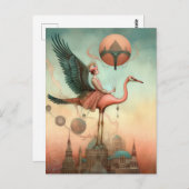 Fantasy Ride auf einem rosa Flamingo Postkarte (Vorne/Hinten)