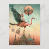 Fantasy Ride auf einem rosa Flamingo Postkarte (Vorderseite)