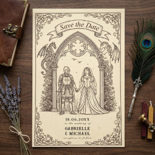 Fantasy-Ritter-Drache-Gotische-Hochzeit Save The Date