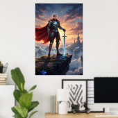Fantasy-Ritterkrieger mit Schwertposter Poster (Heimbüro)