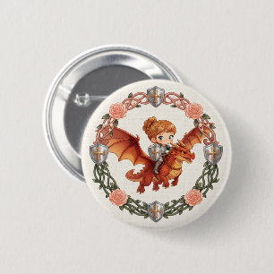 Fantasy-Ritterprinzessin und Drache Ästhetik-Kunst Button