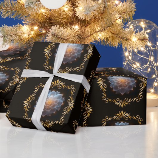 Fantasy Romantische Blume und Goldrahmen Geschenkpapier (Feiertage)