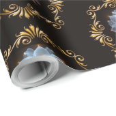 Fantasy Romantische Blume und Goldrahmen Geschenkpapier (Rolleneckpunkt)