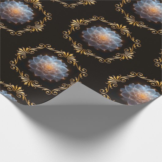 Fantasy Romantische Blume und Goldrahmen Geschenkpapier (Ecke)