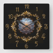 Fantasy Romantische Blume und Goldrahmen Quadratische Wanduhr (Vorderseite)