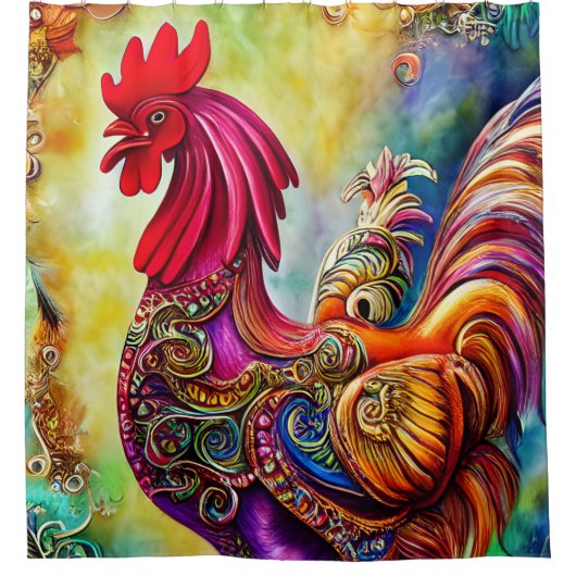 Fantasy Rooster Duschvorhang (Vorderseite)