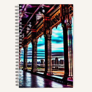 Fantasy Rosa Blaue Himmelsbrücke Landschaft Notizblock