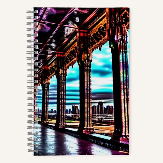 Fantasy Rosa Blaue Himmelsbrücke Landschaft Notizblock (Vorderseite)