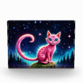 Fantasy-Rosa-Katze in magisch sterndem Nachtwald Fotoblock (Vorderseite)