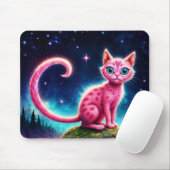 Fantasy-Rosa-Katze in magisch sterndem Nachtwald Mousepad (Mit Mouse)