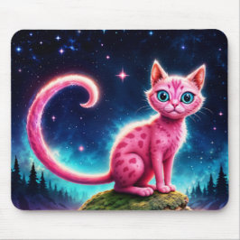 Fantasy-Rosa-Katze in magisch sterndem Nachtwald Mousepad