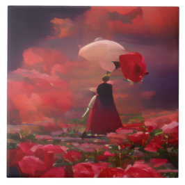 Fantasy Rose Field Under Sky Fliese