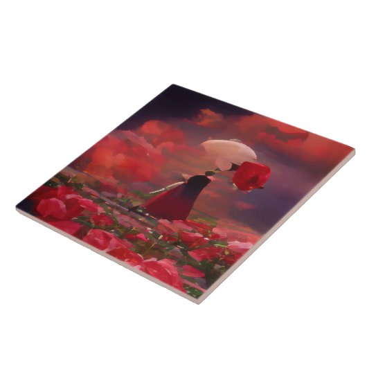 Fantasy Rose Field Under Sky Fliese (Seite)