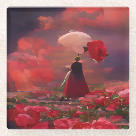Fantasy Rose Field Under Sky Glasuntersetzer (Vorderseite)