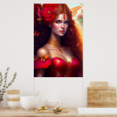 Fantasy-Rote Fee rote Blumen Poster (Küche)