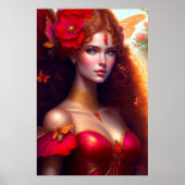 Fantasy-Rote Fee rote Blumen Poster (Vorne)