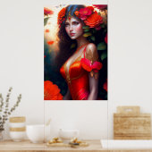 Fantasy-Rote Fee rote Blumen Poster (Küche)