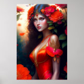 Fantasy-Rote Fee rote Blumen Poster (Vorne)