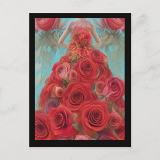 Fantasy Rote Rosen Hochzeitskleid Goth Bride Diva Postkarte