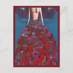 Fantasy Rote Rosen Hochzeitskleid Goth Bride Diva Postkarte